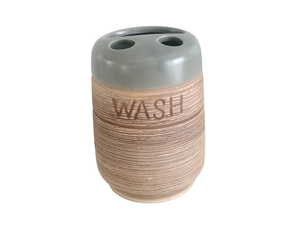 Ceramic Bathroom Accessory Set - Grey and Brown - Set of 4 - Image 4