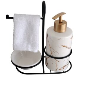 Bathroom Soap Dispenser with Stand and Hand Towel - Marble Design